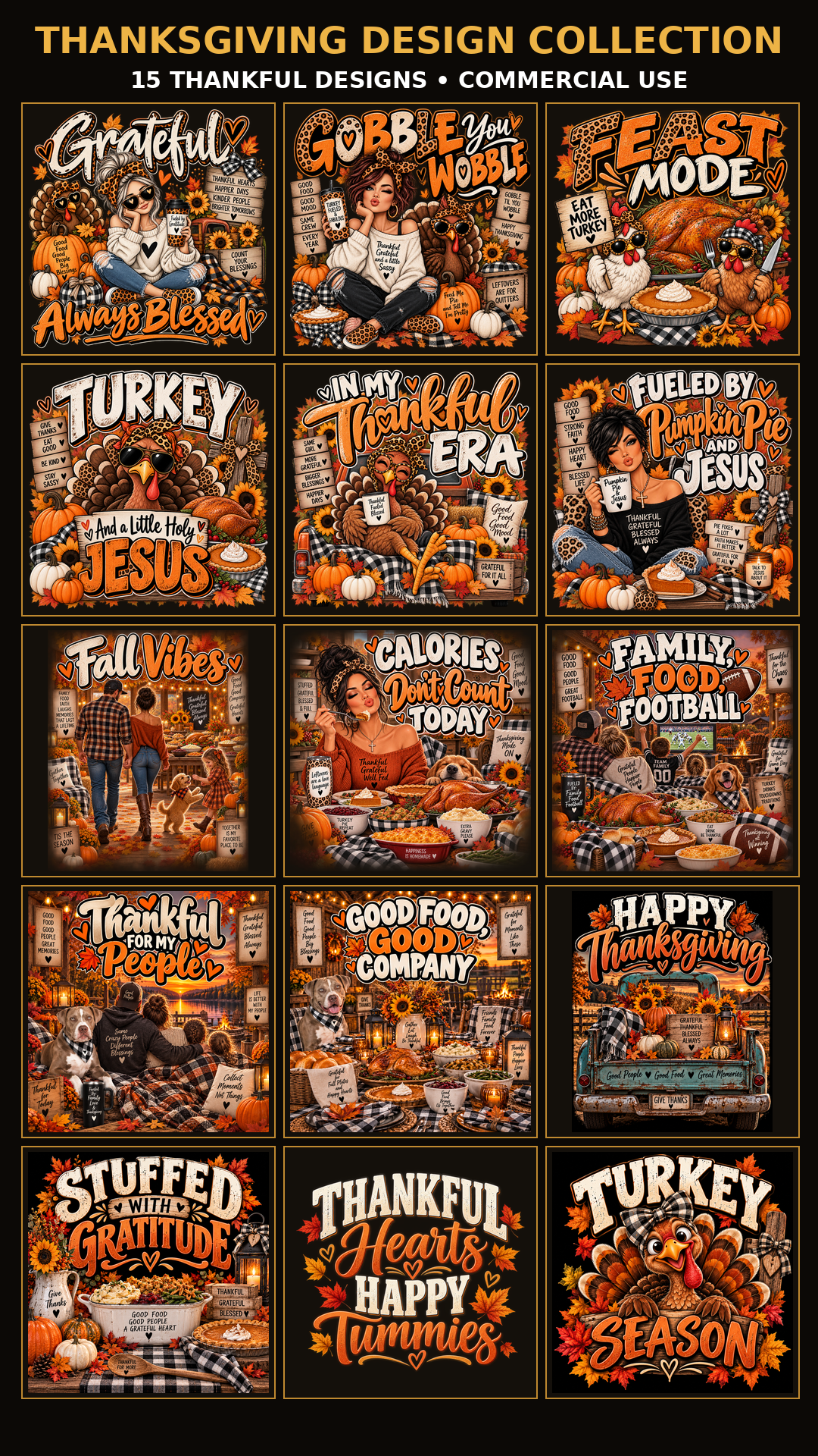 Thanksgiving T-Shirt Decal Bundle — 15 Thankful Designs